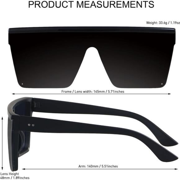 Square Oversized Sunglasses for Women Men Big Flat Top Fashion Shield Large - Picture 5 of 6